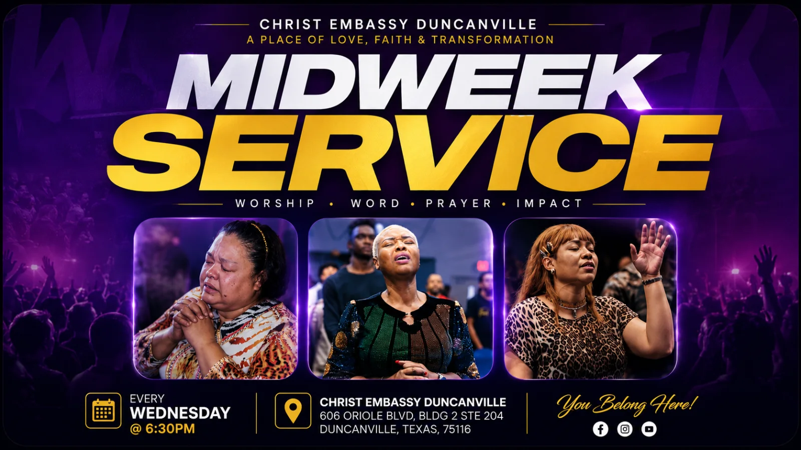 Midweek Service at Christ Embassy Duncanville — every Wednesday 6:30 PM